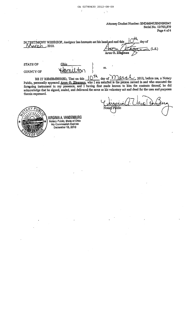 Document de brevet canadien 2789430. Cession 20111209. Image 9 de 9