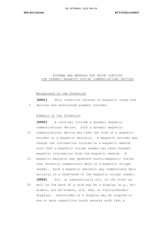 Canadian Patent Document 2789461. Description 20111209. Image 1 of 22