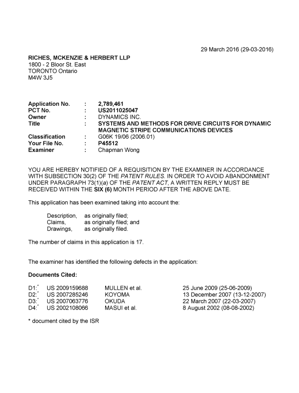 Canadian Patent Document 2789461. Prosecution-Amendment 20151229. Image 1 of 3