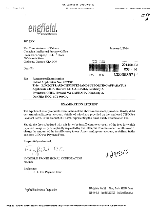 Document de brevet canadien 2789506. Poursuite-Amendment 20131203. Image 1 de 1