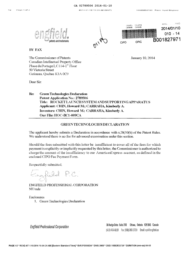 Canadian Patent Document 2789506. Prosecution-Amendment 20131210. Image 1 of 2