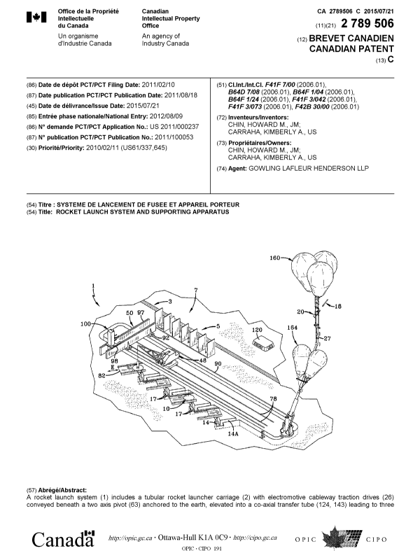 Document de brevet canadien 2789506. Page couverture 20141208. Image 1 de 2
