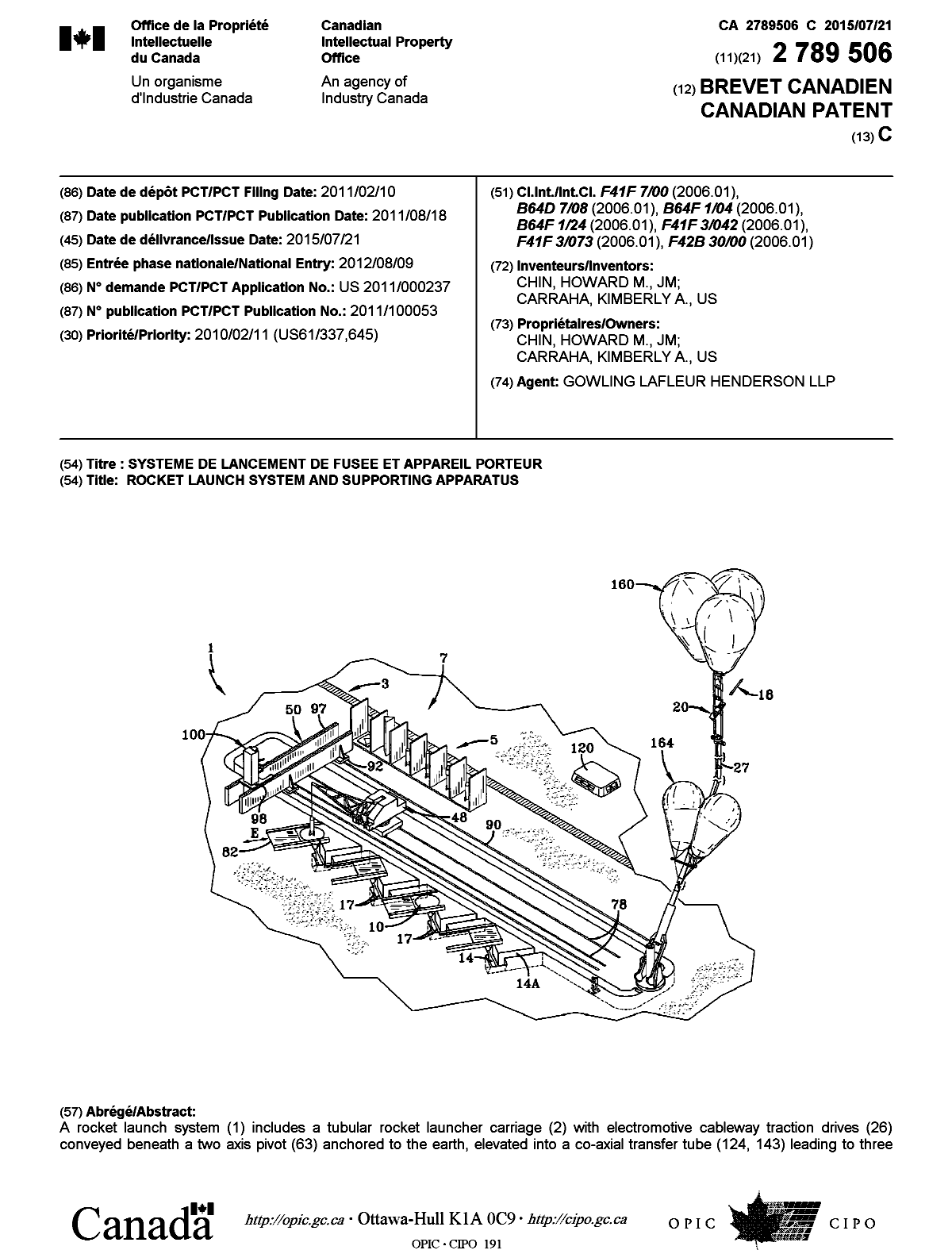 Document de brevet canadien 2789506. Page couverture 20141208. Image 1 de 2