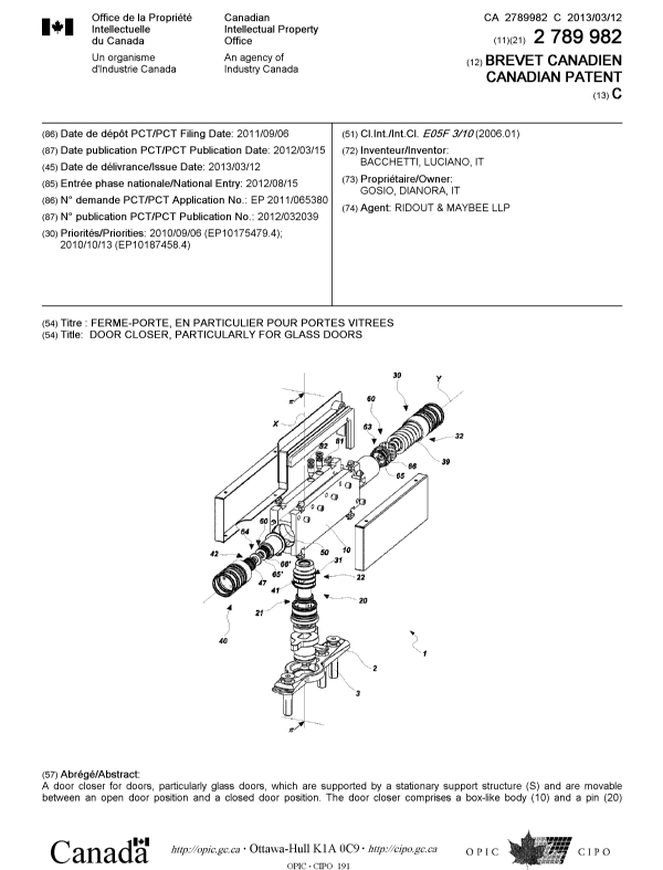 Document de brevet canadien 2789982. Page couverture 20130214. Image 1 de 2