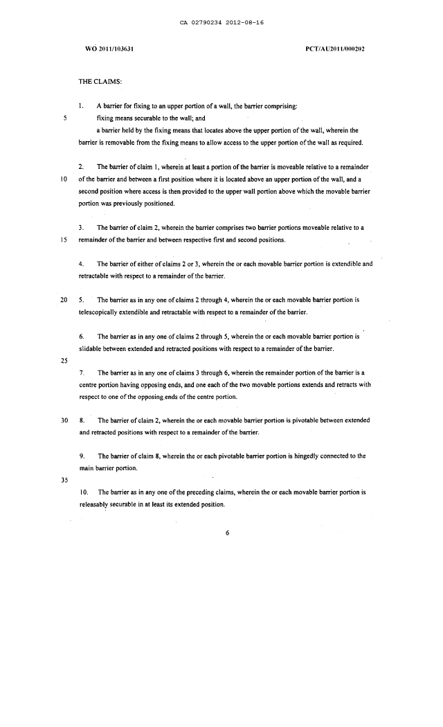 Document de brevet canadien 2790234. Revendications 20120816. Image 1 de 2