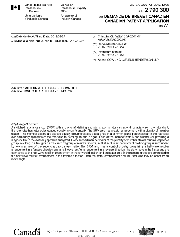 Document de brevet canadien 2790300. Page couverture 20111228. Image 1 de 1