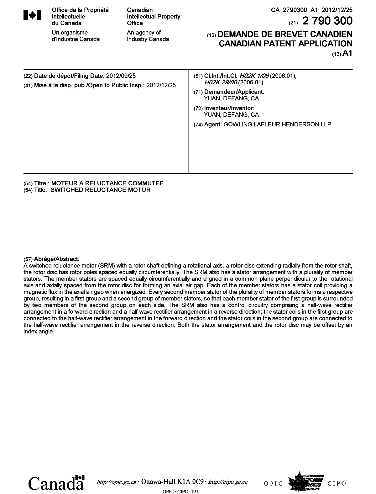 Canadian Patent Document 2790300. Cover Page 20111228. Image 1 of 1