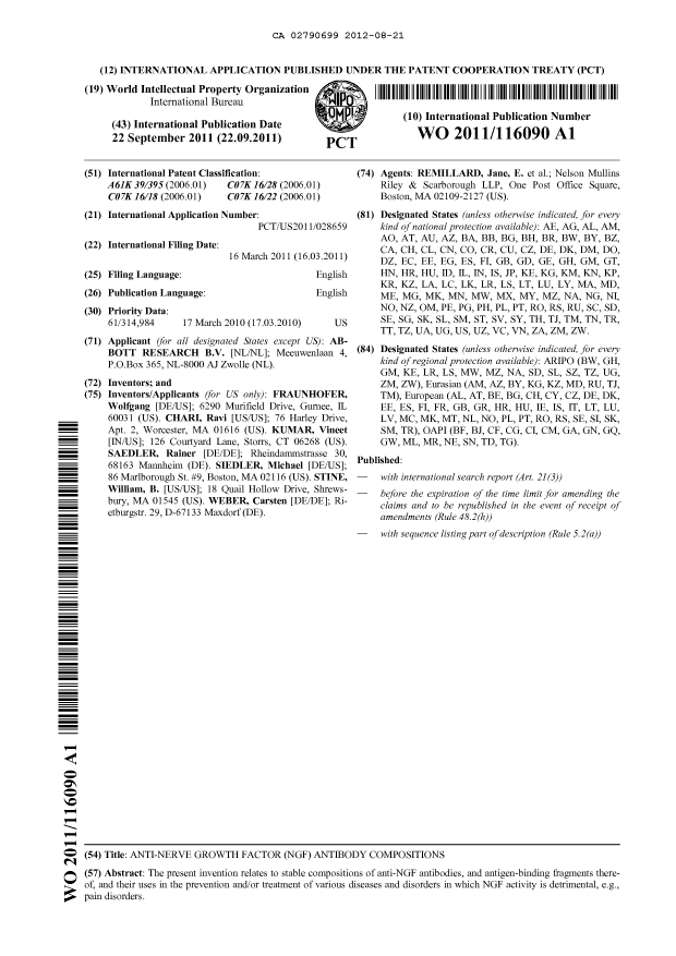 Document de brevet canadien 2790699. Abrégé 20120821. Image 1 de 1