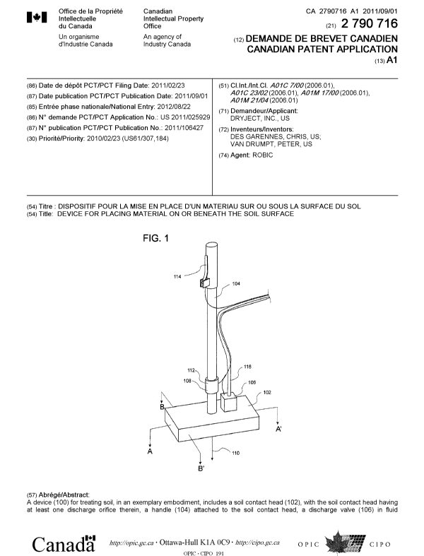 Canadian Patent Document 2790716. Cover Page 20121029. Image 1 of 2