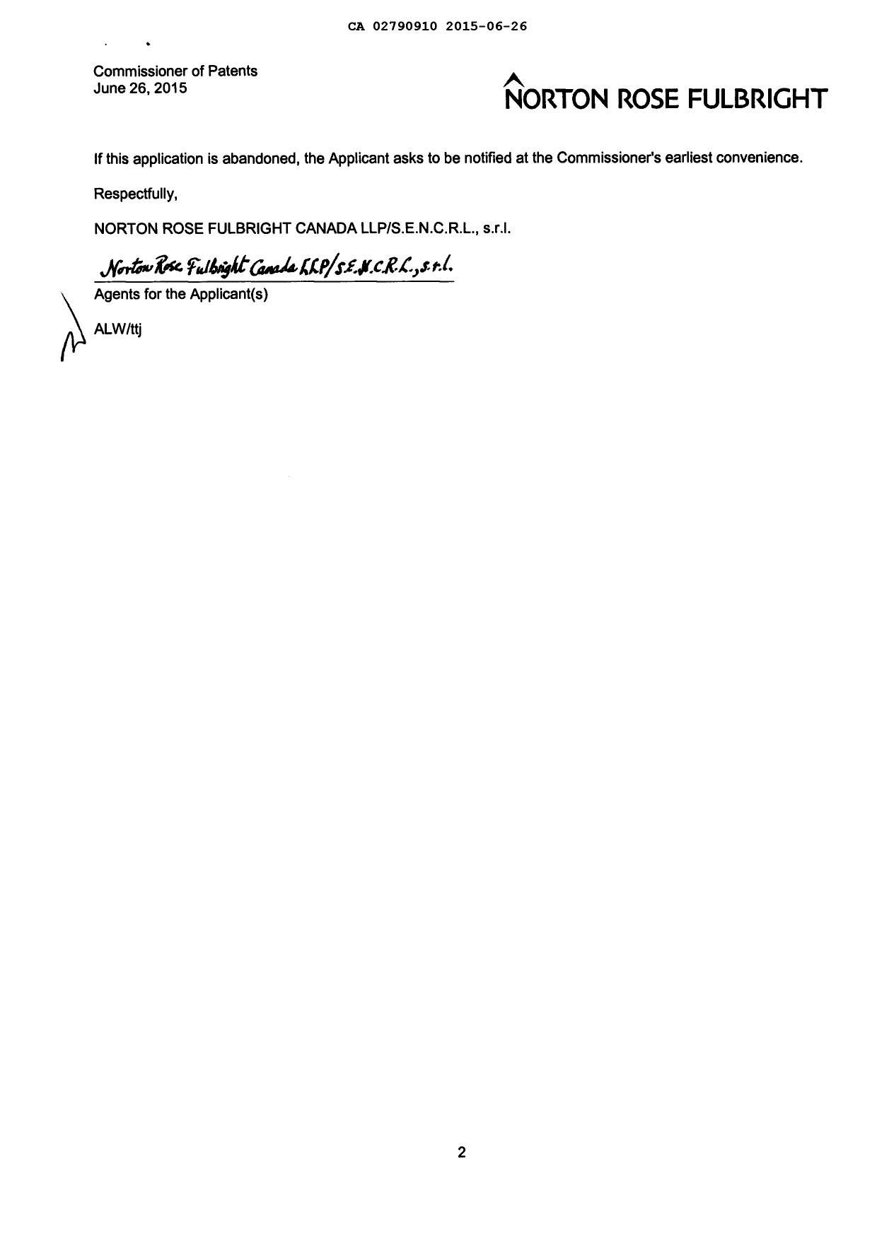 Canadian Patent Document 2790910. Prosecution-Amendment 20141226. Image 2 of 2