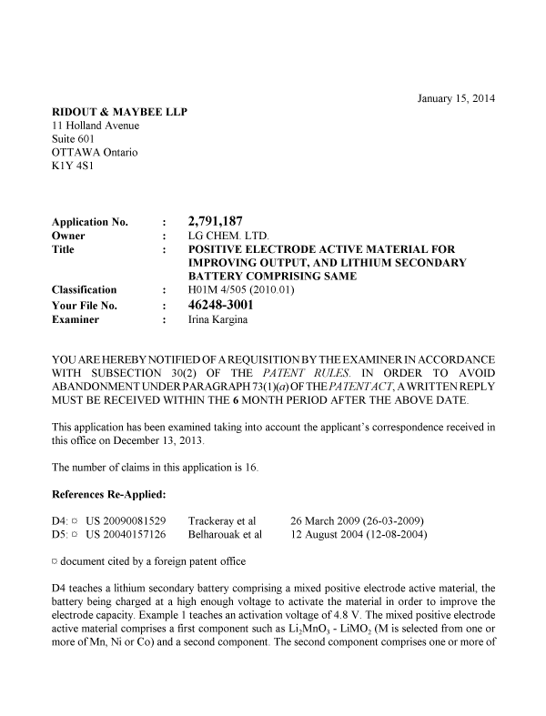 Canadian Patent Document 2791187. Prosecution-Amendment 20140115. Image 1 of 3