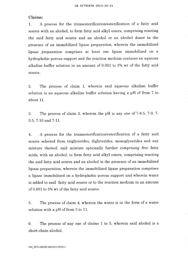 Document de brevet canadien 2791836. Revendications 20121221. Image 1 de 10