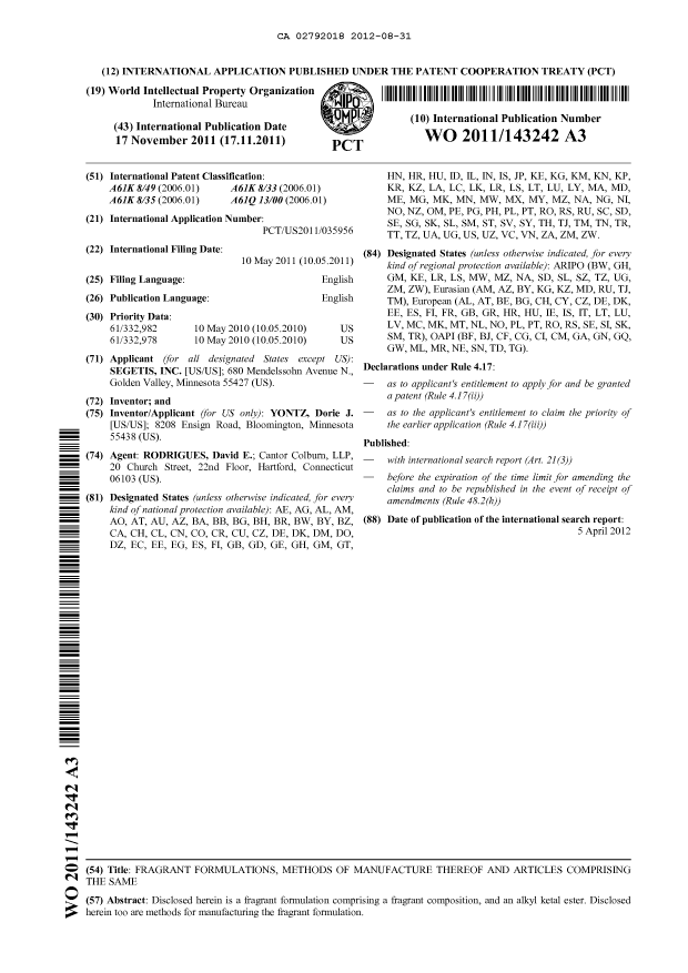 Document de brevet canadien 2792018. Abrégé 20120831. Image 1 de 1