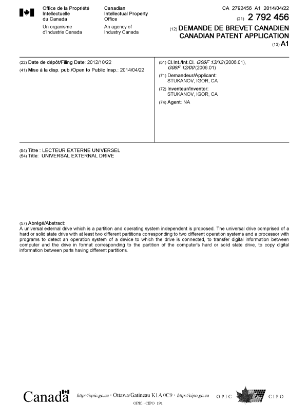 Canadian Patent Document 2792456. Cover Page 20131207. Image 1 of 1
