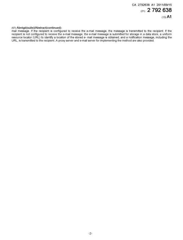 Document de brevet canadien 2792638. Page couverture 20111208. Image 2 de 2