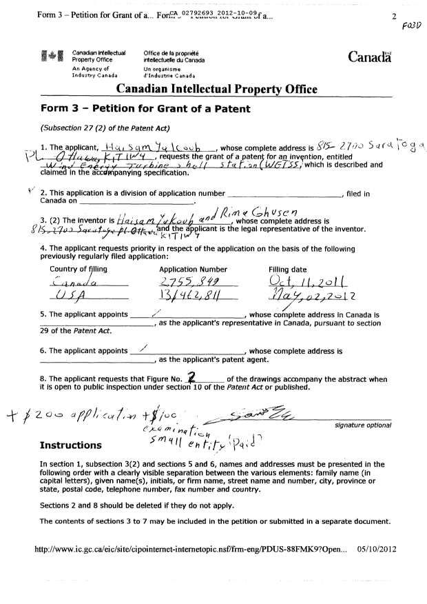 Document de brevet canadien 2792693. Cession 20121009. Image 2 de 3