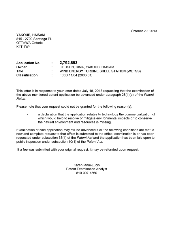 Document de brevet canadien 2792693. Correspondance 20121229. Image 1 de 1