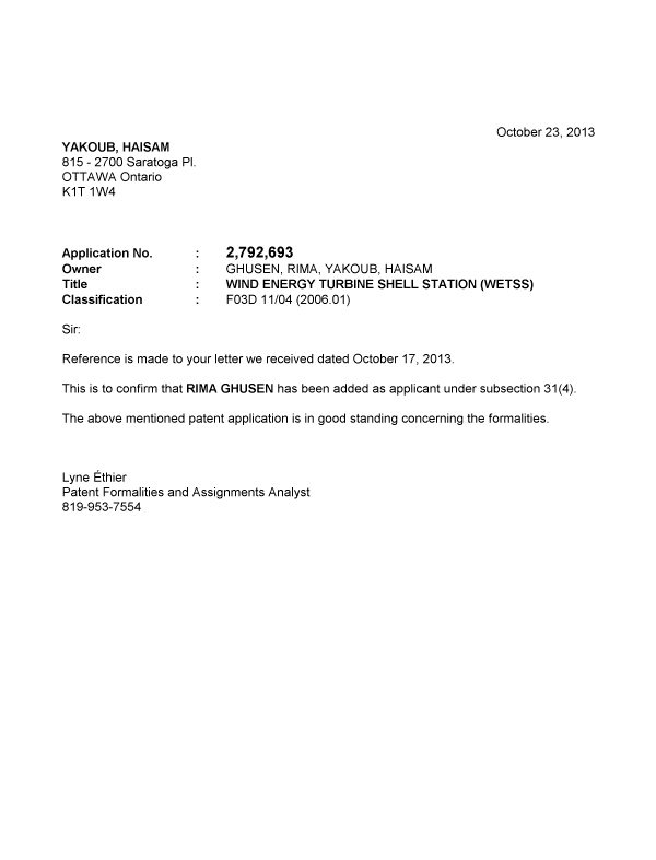 Canadian Patent Document 2792693. Correspondence 20131023. Image 1 of 1