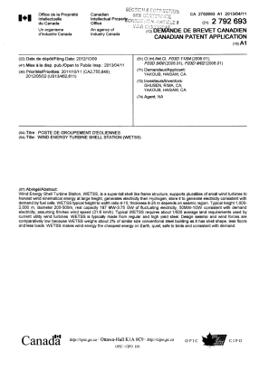Document de brevet canadien 2792693. Page couverture 20140116. Image 1 de 3