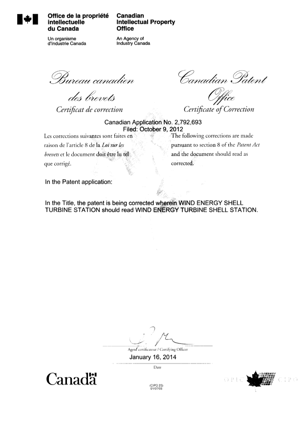 Document de brevet canadien 2792693. Page couverture 20140116. Image 2 de 3