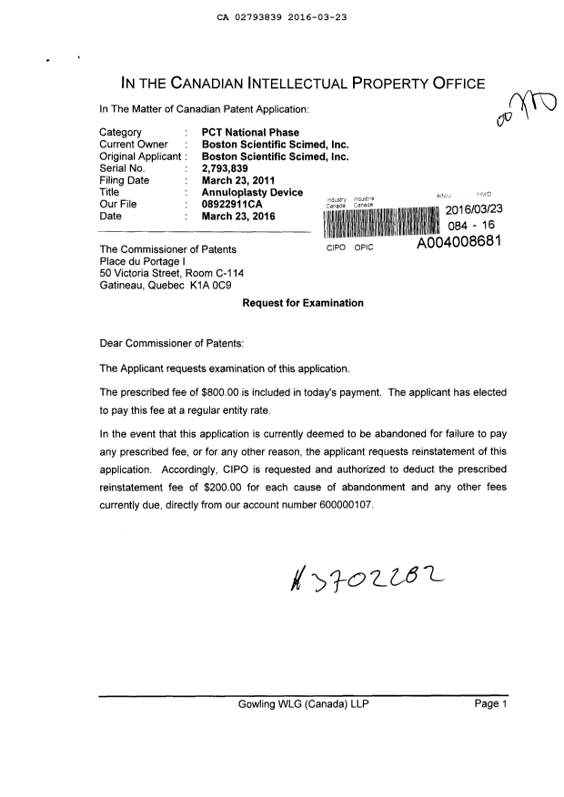 Canadian Patent Document 2793839. Prosecution-Amendment 20151223. Image 1 of 2
