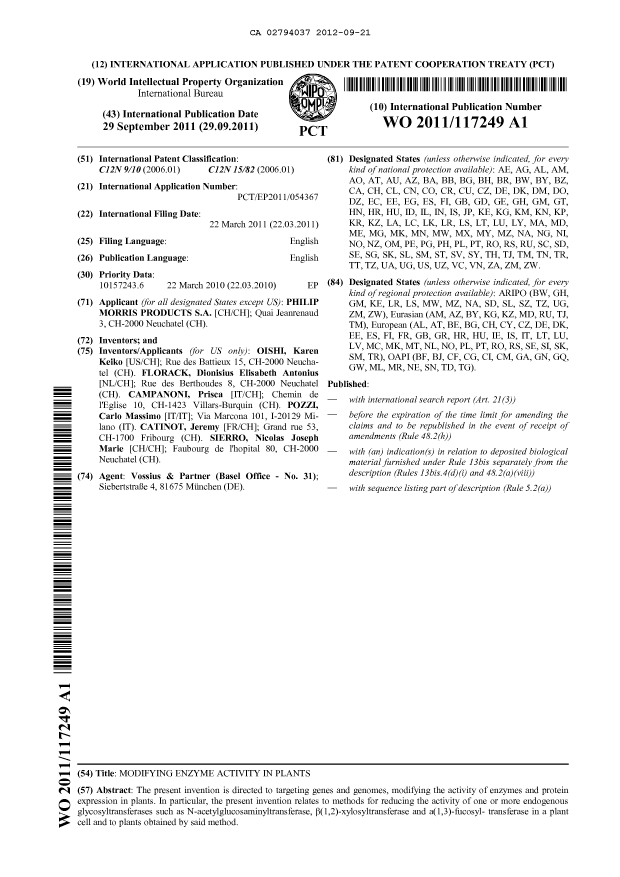 Document de brevet canadien 2794037. Abrégé 20120921. Image 1 de 1