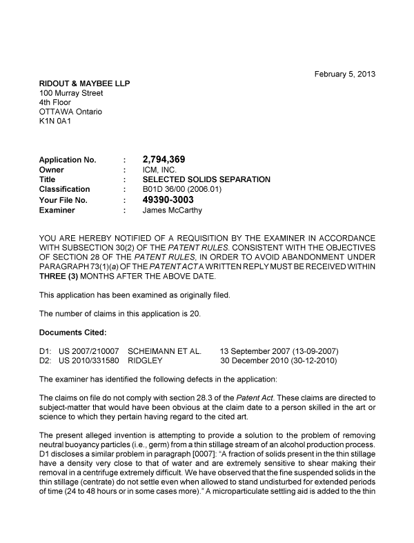 Document de brevet canadien 2794369. Poursuite-Amendment 20121205. Image 1 de 3