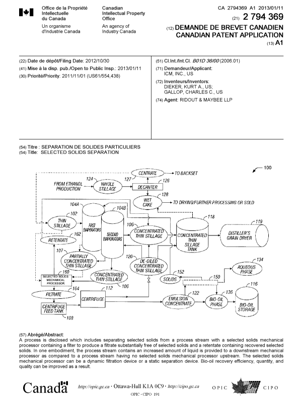Document de brevet canadien 2794369. Page couverture 20121221. Image 1 de 1