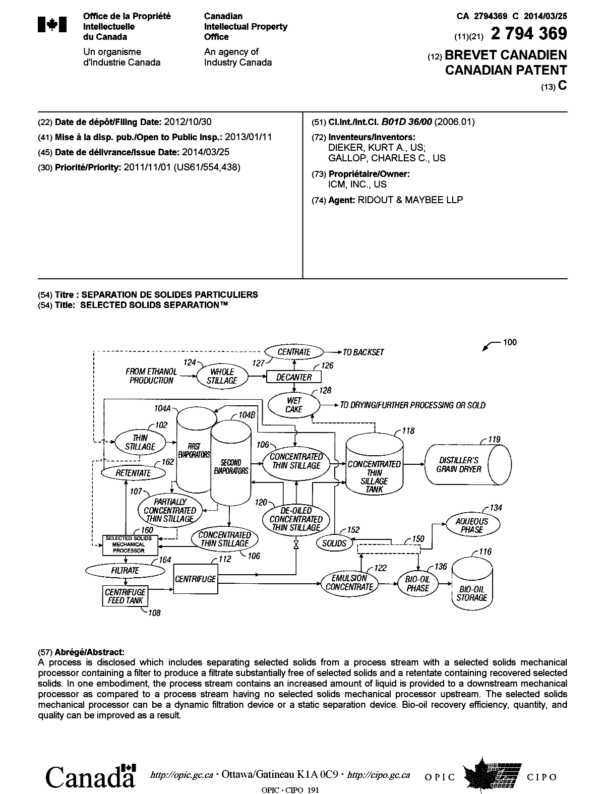 Document de brevet canadien 2794369. Page couverture 20131226. Image 1 de 1
