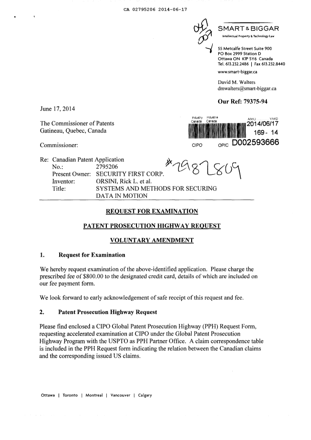Document de brevet canadien 2795206. Poursuite-Amendment 20140617. Image 1 de 17