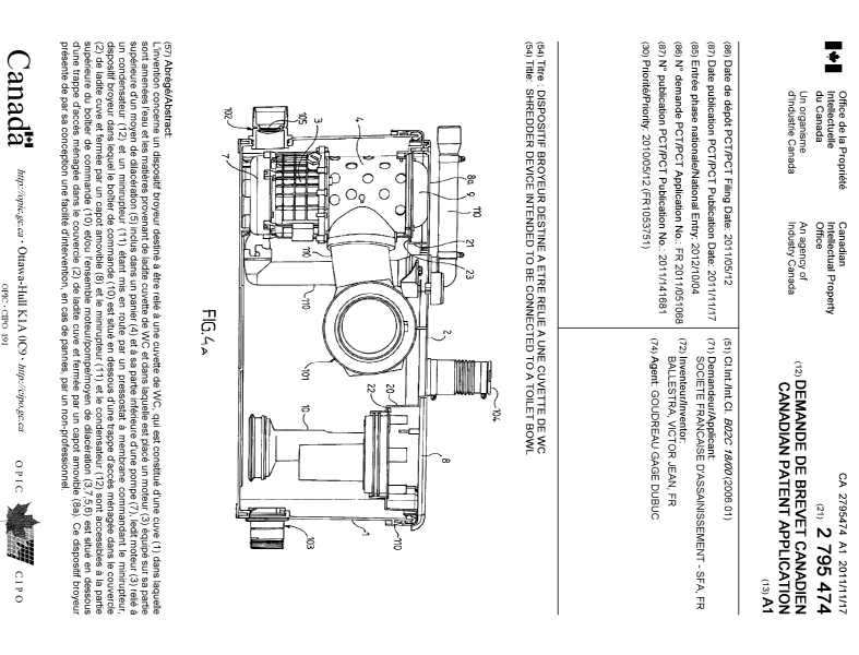 Canadian Patent Document 2795474. Cover Page 20121203. Image 1 of 1