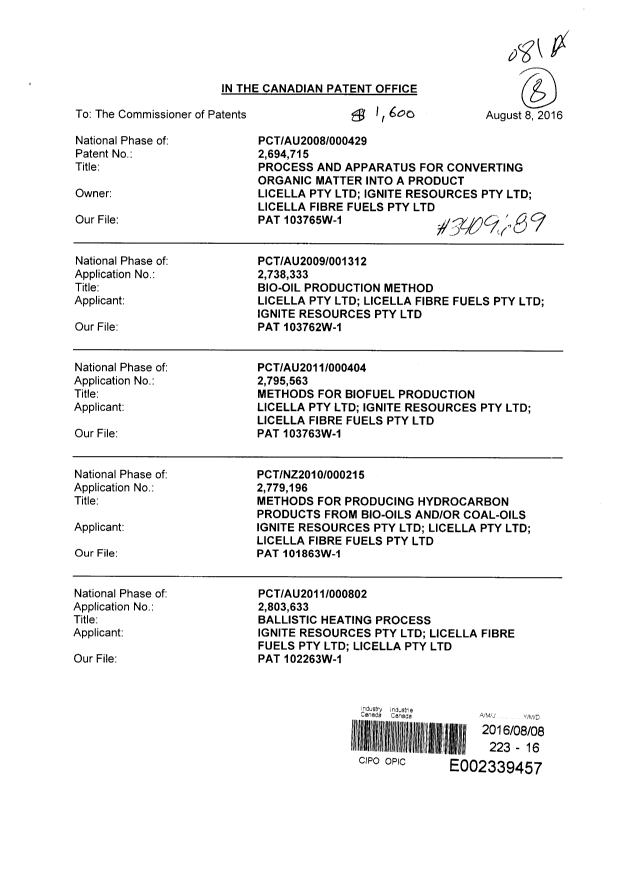 Canadian Patent Document 2795563. Assignment 20160808. Image 1 of 80