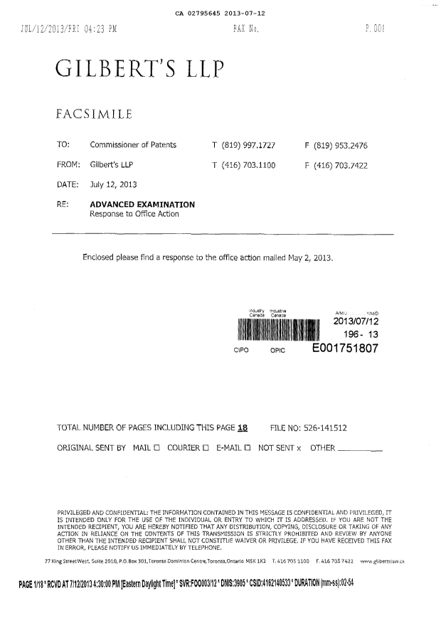 Document de brevet canadien 2795645. Poursuite-Amendment 20121212. Image 18 de 18