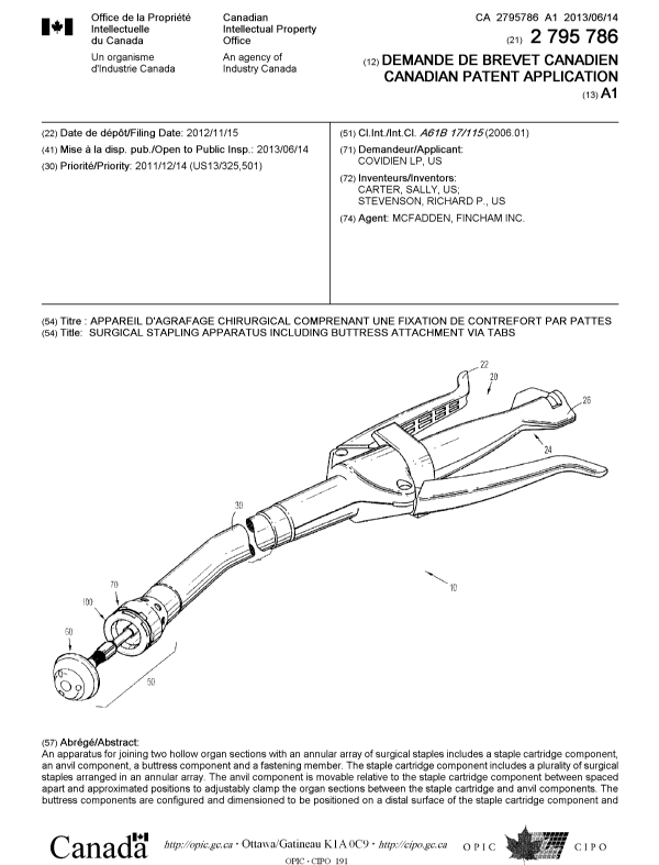 Document de brevet canadien 2795786. Page couverture 20130621. Image 1 de 2