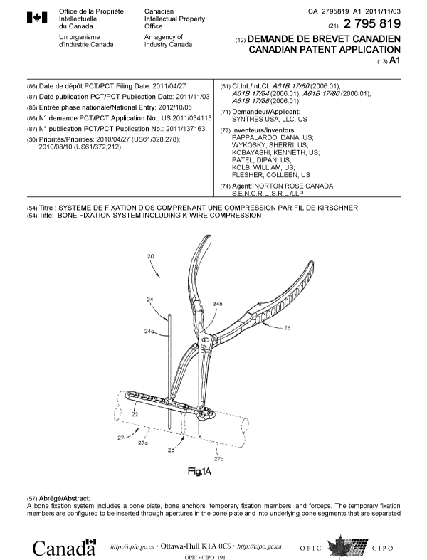 Document de brevet canadien 2795819. Page couverture 20121205. Image 1 de 2