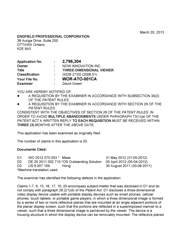 Canadian Patent Document 2796304. Prosecution-Amendment 20121220. Image 1 of 3