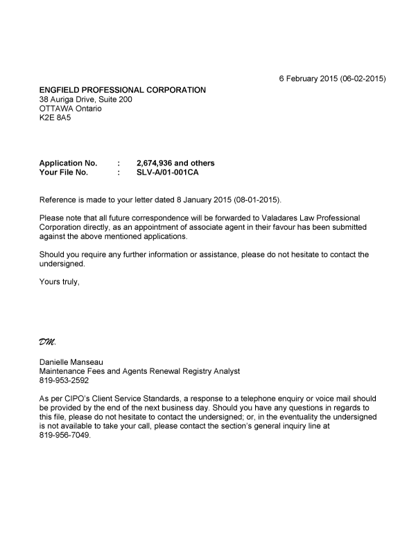Document de brevet canadien 2796304. Correspondance 20141206. Image 1 de 2