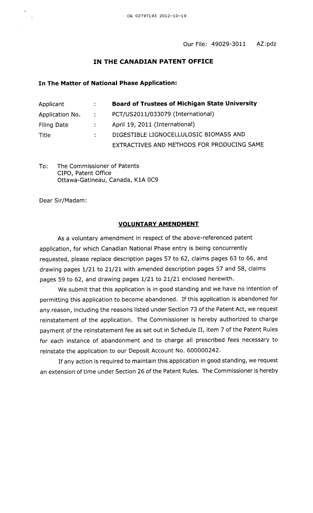 Document de brevet canadien 2797193. Poursuite-Amendment 20111219. Image 1 de 29