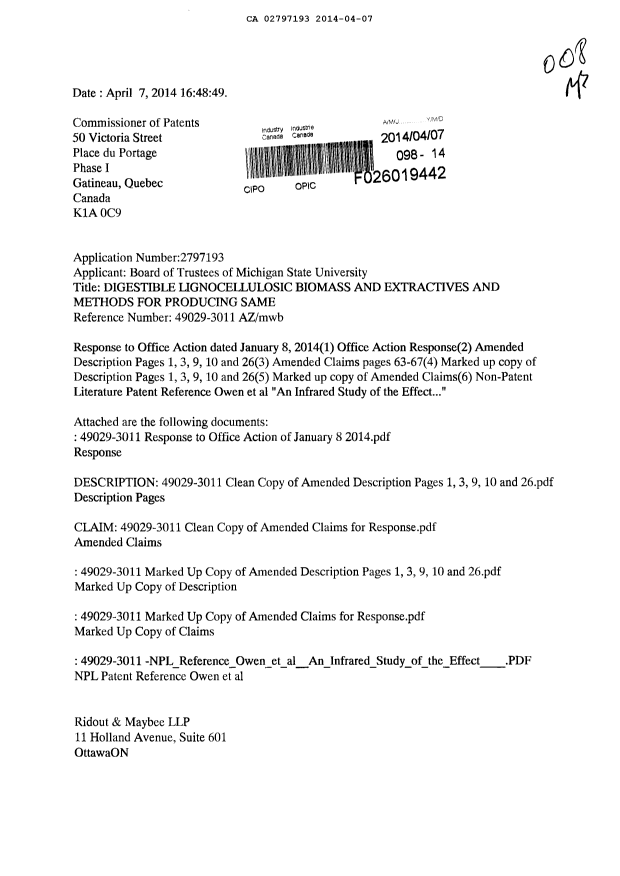 Document de brevet canadien 2797193. Poursuite-Amendment 20131207. Image 1 de 32
