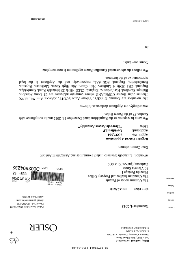 Canadian Patent Document 2797624. Correspondence 20121204. Image 1 of 1