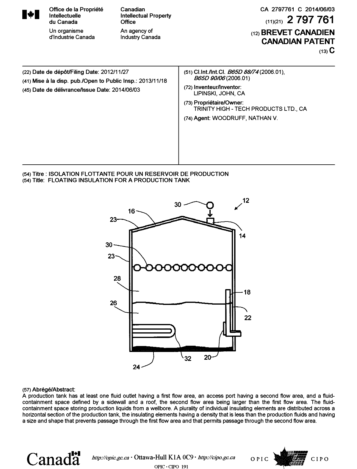 Document de brevet canadien 2797761. Page couverture 20140515. Image 1 de 1