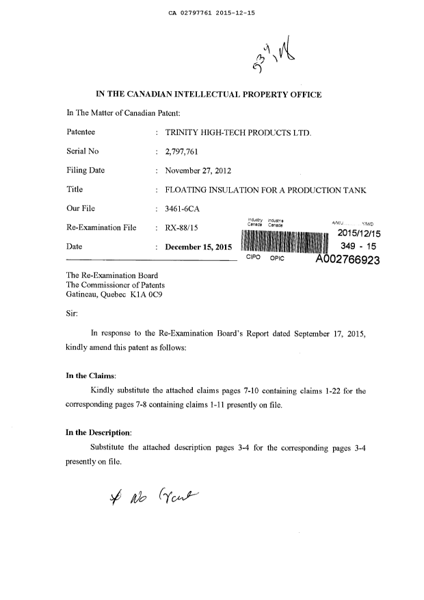 Document de brevet canadien 2797761. Poursuite-Amendment 20141215. Image 1 de 17