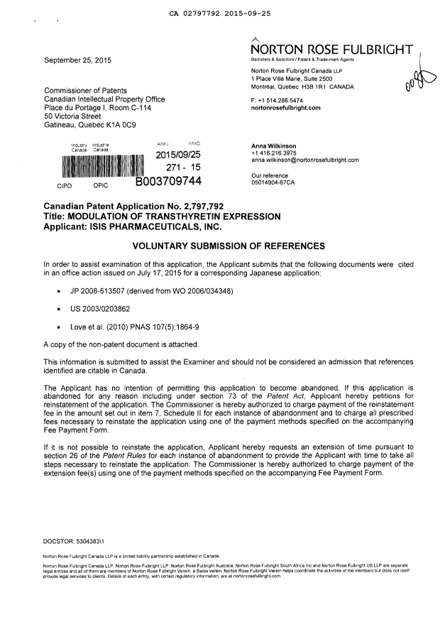 Document de brevet canadien 2797792. Modification 20150925. Image 1 de 2