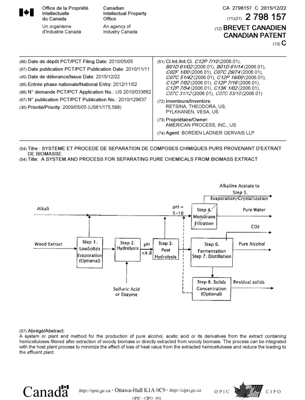 Document de brevet canadien 2798157. Page couverture 20141226. Image 1 de 1
