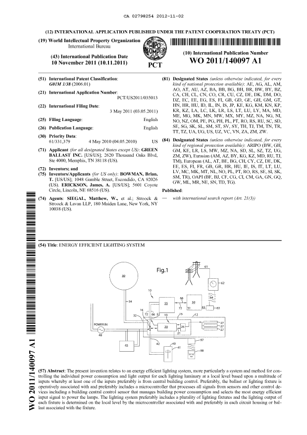 Document de brevet canadien 2798254. Abrégé 20121102. Image 1 de 1