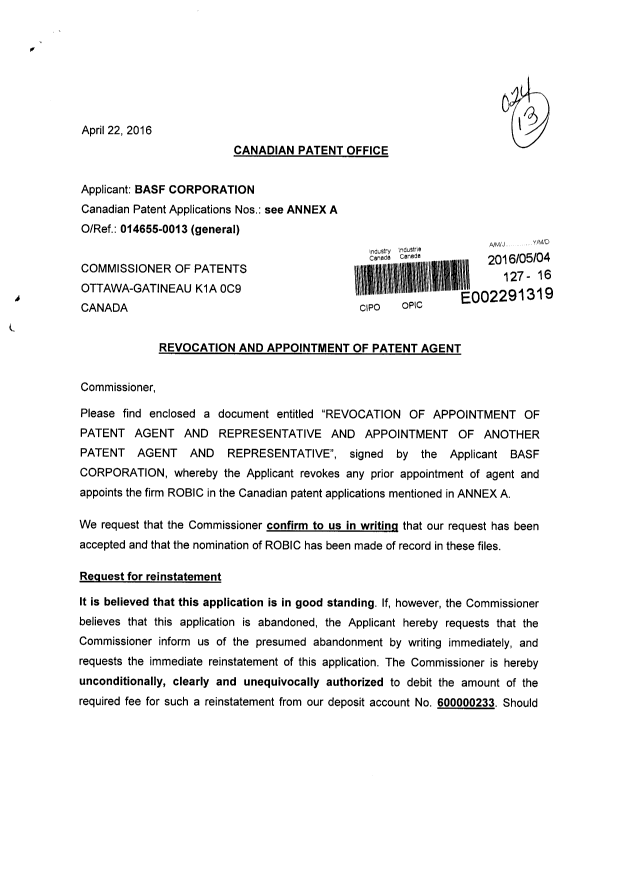 Canadian Patent Document 2798332. Correspondence 20151204. Image 1 of 3