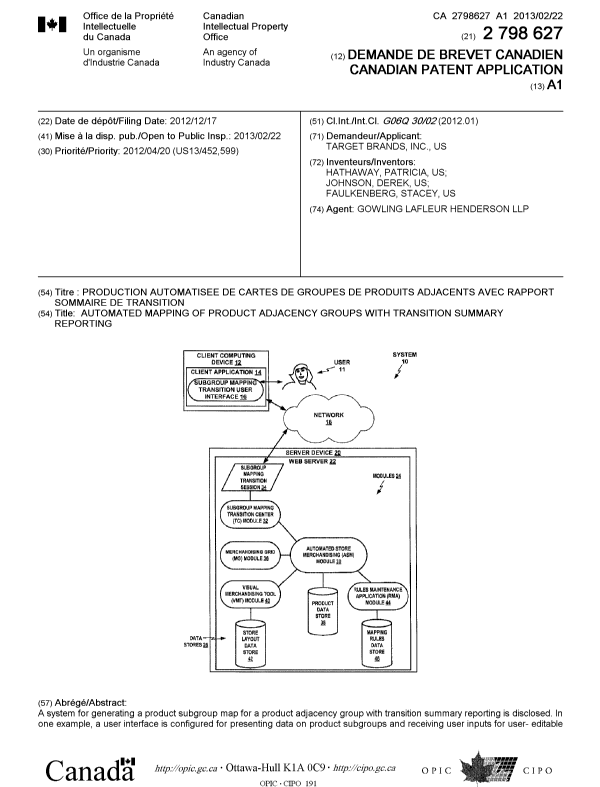 Document de brevet canadien 2798627. Page couverture 20130305. Image 1 de 2