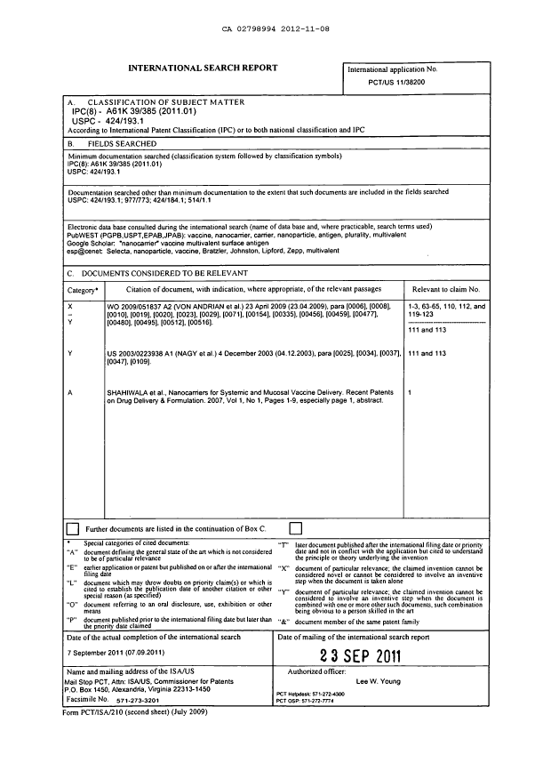 Document de brevet canadien 2798994. PCT 20121108. Image 1 de 2