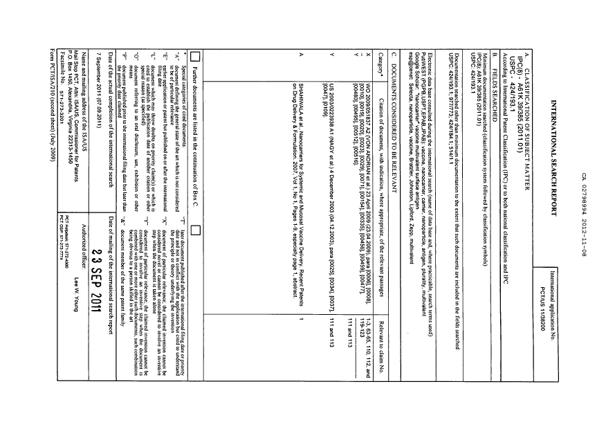 Canadian Patent Document 2798994. PCT 20121108. Image 1 of 2
