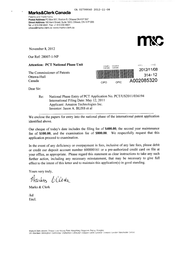 Document de brevet canadien 2799040. Cession 20121108. Image 1 de 2